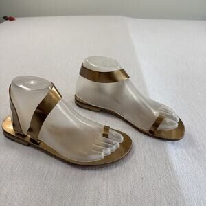 Alvaro Gonzalez Sandals Womens 6.5 (37EU)Gold Leather Pom Pom Italy Handmade